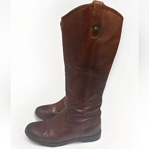 Frye Melissa Button Cognac Leather 16”  Tall Riding Boots 77167 Womens 8 B